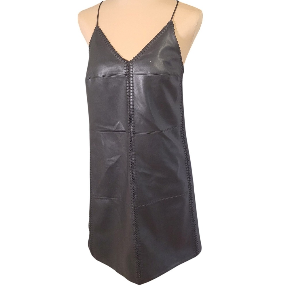 Bailey 44 Black Vegan Leather Whipstitch Halter Mini Dress S Rocker Punk Comfort